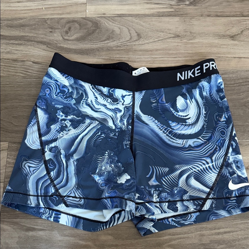 Nike Pro Swirl Pattern Blue and White Shorts